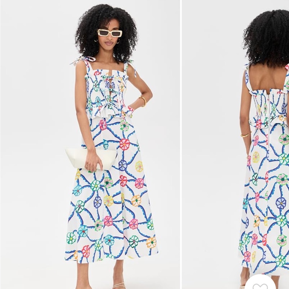 CeliaB White Floral Dress with Green and Blue Accents